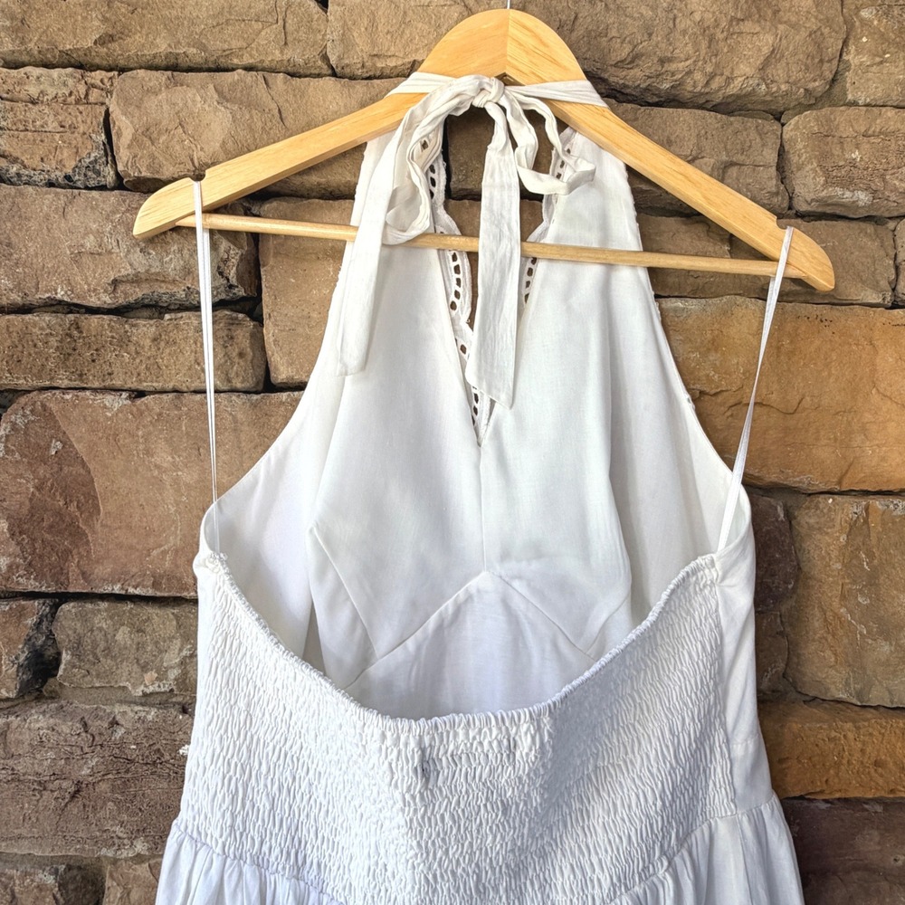 Lane Bryant Women 16 Dress White Eyelet Halter Smocked Cotton Lined Midi Cottage - Picture 5 of 11